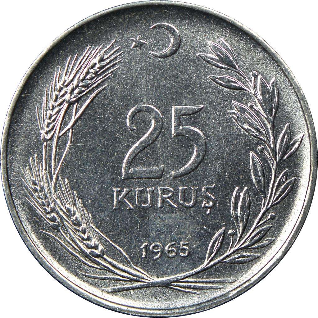 монета 25 курушей 1965 года